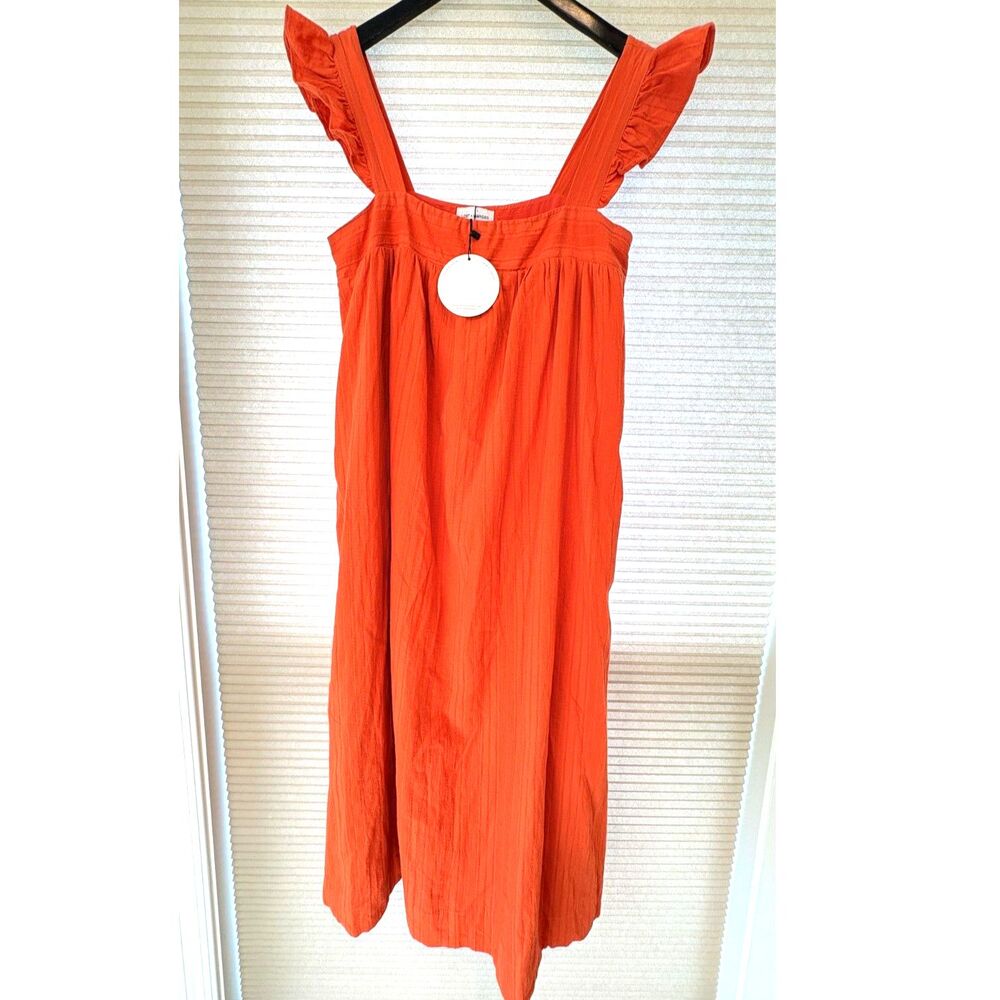 Anthropologie Lost + Wander Orange Coral Flutter Strap Tiered Midi Dress Size Me